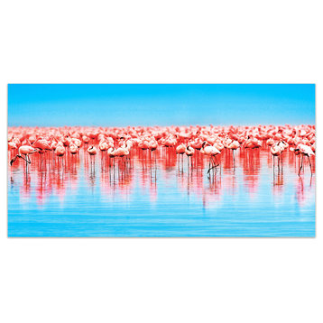 "Flamingo Flock" Wall Art on Frameless Free Floating Tempered Glass 24x48