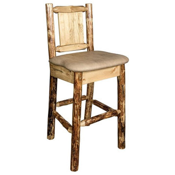 Montana Woodworks Glacier Country 30" Wood Barstool with Wolf Design in Brown