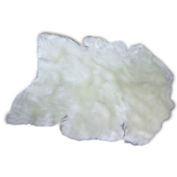 Thick And Shaggy Off White Faux Fur Sheepskin Accent Rug, 5'x7'