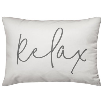 'Relax' Thin Script Outdoor Lumbar Pillow, White