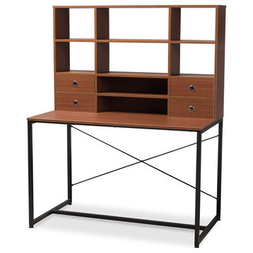 Edwin Rustic Industrial Style Brown Wood and Metal 2-in-1 Bookcase Writing Desk