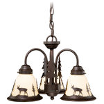 Vaxcel - Bryce 3-Light LED Deer Fan Kit or Chandelier, Dual Mount Burnished Bronze - Evoking the spirit of the wilderness, this rustic themed light is clad in a burnished bronze finish and features silhouetted deer imagery atop glowing amber flake glass. The classic form of this lamp makes it a great choice for a vacation lodge, cabin or a suburban home - it will complement a variety of home styles: anywhere you want to bring an element of nature. This versatile fixture can be installed two ways; mount as a ceiling fan light kit (check compatibility with your fan) or use the chain to mount as a mini chandelier. Pull chain on-off switch or wall switch controlled.