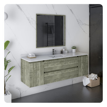 Fresca Formosa Wall Hung Modern Bathroom Vanity with Mirror, Sage Gray, 60"