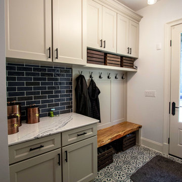 Blue and White Mud Room/Laundry Room