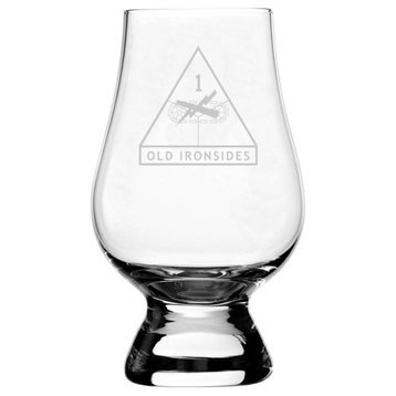 United States Army 1st Armored Division Etched Glencairn Crystal Whiskey Glass