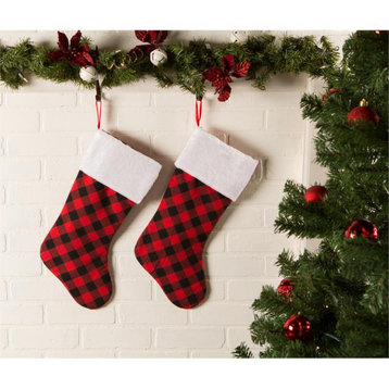 DII Modern Cotton Buffalo Check Holiday Stockings in Red/Black (Set of 2)