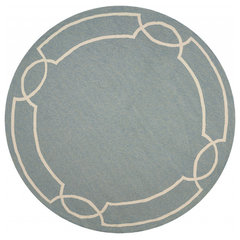 7' Spa Blue Hand Hooked Uv Treated Bordered Round Indoor Outdoor Area Rug 7' Spa Blue Hand Hooked Uv Treated Bordered Round Indoor Outdoor Area Rug