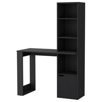 Anson Computer Desk With 4-Tier Bookcase and Single-Door Cabinet, Black