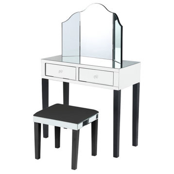 Posh Living Caleb 2-Drawer Bedroom Vanity Set with Stool and Mirror in Black