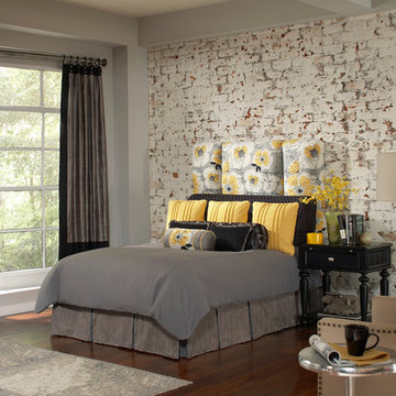 Pop of yellow adds energy to bedding in shades of gray