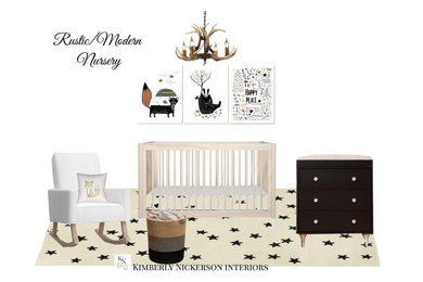 Foto de habitación de bebé niño rústica pequeña con paredes blancas y suelo beige