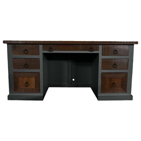 Rustic Solid Wood Executive Desk, Iron Ore