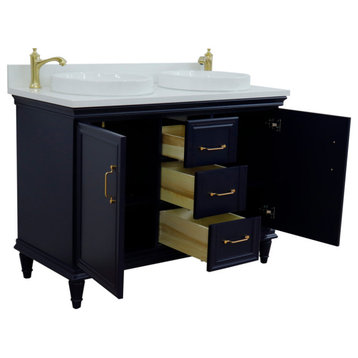 49" Double Vanity, Blue Finish With White Quartz And Round Sink