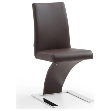 Modern Mesa Dining Chair in Brown Leatherette and Stainless Steel