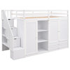 Gewnee Functional Loft Bed with 3 Shelves, 2 Wardrobes and 2 Drawers in White
