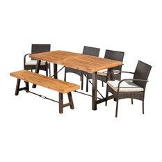 GDF Studio 6-Piece Belen Outdoor Teak Acacia Wood Dining Set With Dining Chairs