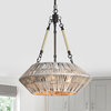 3-Light Black Steel and Antique Silver Bamboo Drum Chandelier