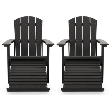 Ulises Outdoor Adirondack Chair With Retractable Ottoman, Set of 2, Black