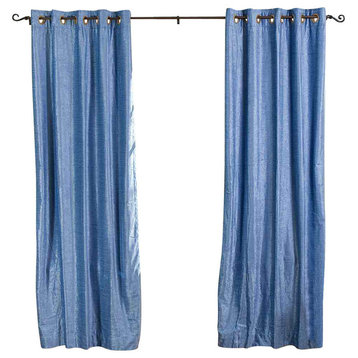 Light Blue Ring/Grommet Top Velvet Cafe Curtain/Drape/Panel-43W x 36L-Piece