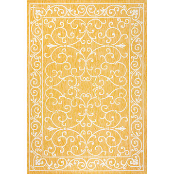 Charleston Filigree Textured Weave Indoor/Outdoor, Yellow/Cream, 3 X 5