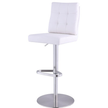 Tufted Back Adjustable Height Stool - Brushed Stainless Steel