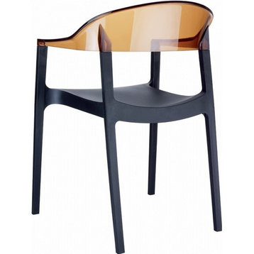 Carmen Modern Dining Chair Black Seat Transparent Clear Back, set of 2, Amber