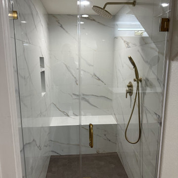 Curbless Shower Remodel — 24x48 Tile, Mitered Edges, Full Waterproofing