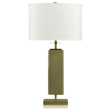 Dann Foley Table Lamp Olive Green Crackled And Glazed Finish White Shade