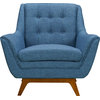 Janson Mid-Century Sofa Chair, Champagne Wood Finish and Blue Fabric