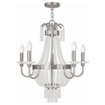 French Country Traditional Five Light Chandelier-Brushed Nickel Finish