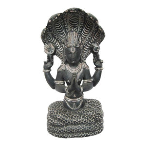 Mogul Interior - Yoga Guru Patanjali Hand Carved Black Stone Sculpture 8 Inch Form India - Decorative Objects And Figurines