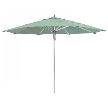 11' Patio Umbrella Silver Anodized Pole Pulley Lift Sunbrella, Spa