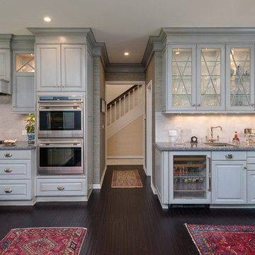 Kitchen and Bar with Glass Doors on Custom Cabinets