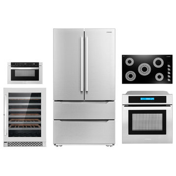 5PC, 30" Cooktop 24" Wine Cooler 24" Wall Oven 24.4" Microwave & Refrigerator