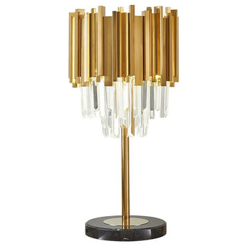 Gold/Chrome Polished Steel Crystal Modern Table Lamp for Living Room, Bedroom