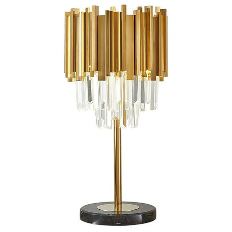 Gold/Chrome Polished Steel Crystal Modern Table Lamp for Living Room, Bedroom