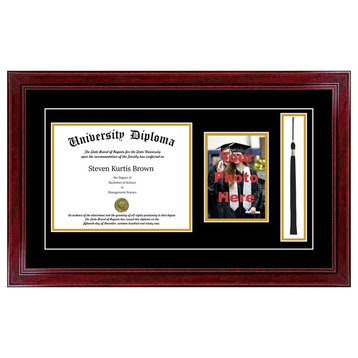 Single Diploma Frame with Tassel and Double Matting, Sport Cherry, 12"x15"