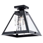 Vaxcel - Tremont 12.5"W Semi-Flush Mount Matte Black - A touch of glam balanced with strong edgy geometric lines bring the Tremont collection's urban loft aesthetic into your space. Crystal strands add a glamorous tone to the tapered clear glass and dark metal surround. Removable glass panels allow you to change the look and eliminate the need to clean glass. Combine that with vintage Edison style filament bulbs to complete the look. This flush mount ceiling light is ideal for hallways, living rooms, bedrooms, or entryways.