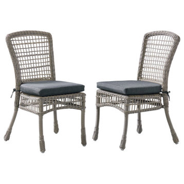 Asti All-Weather Wicker Outdoor 37"H Set of Two Dining Chairs, Cushions