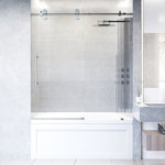 VIGO - VIGO Elan 66 in. Sliding Tub Door, Left - The VIGO Elan Frameless Sliding tub door invites a modern aesthetic to your bathroom with its eye-catching roller disks and a sleek door handle. Crafted with high-quality fluted tempered glass and durable stainless steel hardware, Elan will be an everlasting component of your home. The door supports either a left-side or right-side opening installation. The top rail support allows for wall anchoring to improve stability. The single water deflector redirects water toward the inside of the shower, and the full-length seal strips make the shower waterproof. Its simple instructions allow for an easy, DIY-style installation at home.