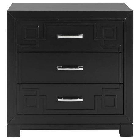 Safavieh Raina Three Drawer Greek Key Night Stand, Black