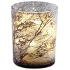 5" Long Etched LED Hurricane Candle Holder, Tree Design, Gold (Set of 2)