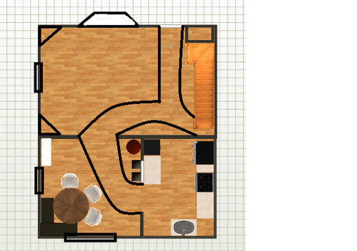 17x14 living room with 3 door ways and staircase | Houzz Forum