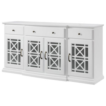 Pemberly Row Landon 60" Curved Tiered Fretwork Sideboard in White