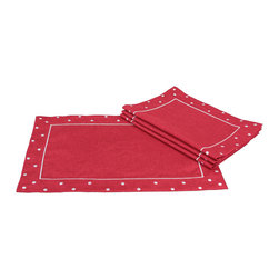 Xia Home Fashions - Polka Dot Embroidered Easy Care Placemats, 13"x19", Red, Set of 4 - Placemats