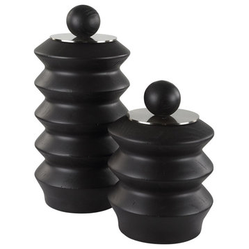 Accordion Black Wood Containers, Set of 2