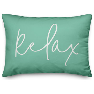 'Relax' Thin Script Outdoor Lumbar Pillow, Green