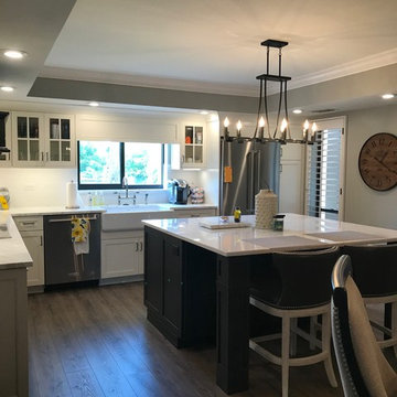 Dove White Kitchen with Peppercorn Island