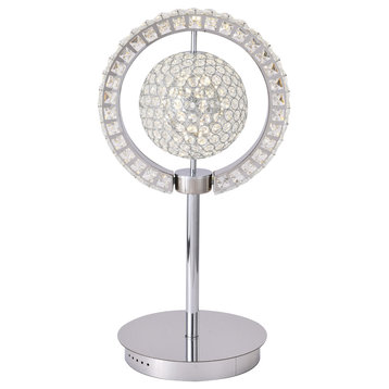 Chrome Metal LED Table Lamp With Clear Crystals