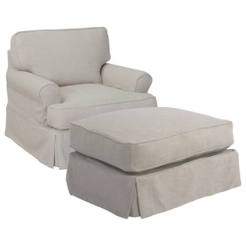 Sunset Trading Horizon T-Cushion Fabric Slipcover Chair & Ottoman in Light Gray